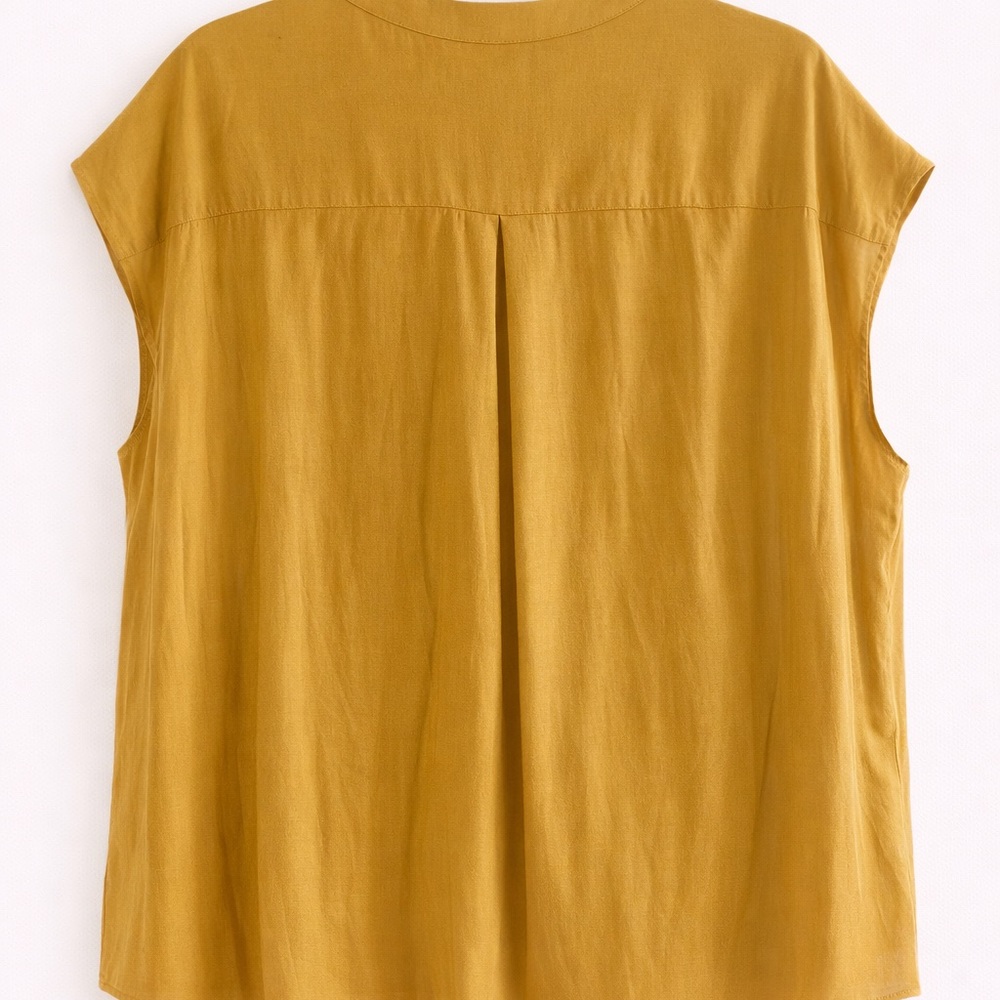 Joie Mustard Split-Neck Cap-Sleeve Tunic Top - Picture 2 of 3